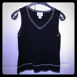 Black knit LOFT tank top with cream-colored accent